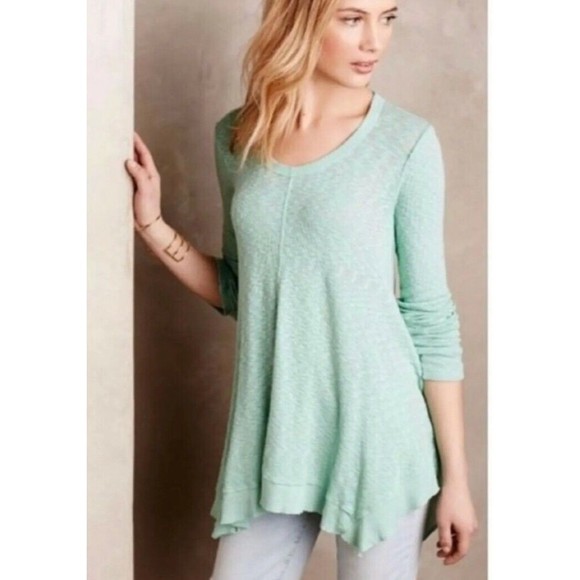 ANTHROPOLOGIE Left of Center Centerline Slubbed Tee Cotton Mint Turquoise XS S M - Picture 2 of 8